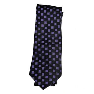 Oscar by Oscar De La Renta Men Black Purple Geometric Silk Handmade Tie